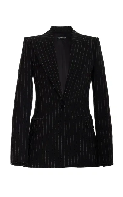 Sergio Hudson Pinstriped Wool-blend Blazer In Black