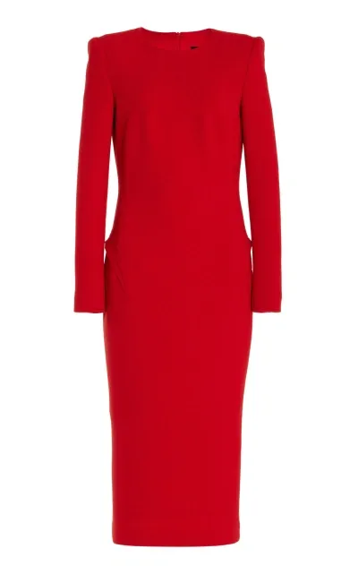 Sergio Hudson Pleated-back Stretch-wool Midi Dress In Red