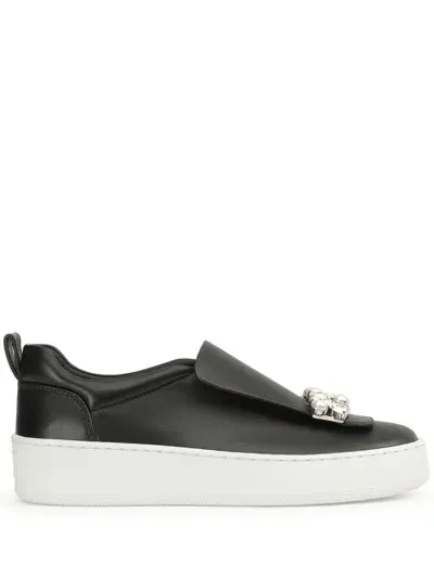 Sergio Rossi Crystal-embellished Slip-on Sneakers In Black