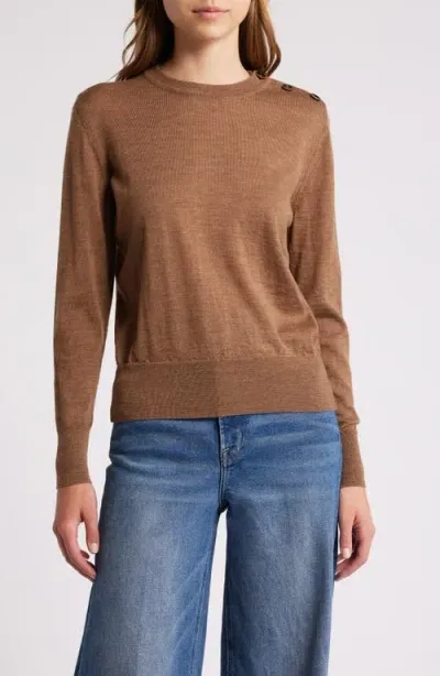 Sessun Sessùn Amor Shoulder Button Wool Crewneck Sweater In Amor-camel