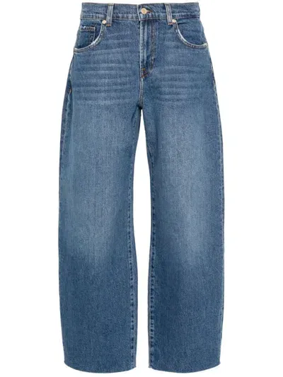 Seven For All Mankind Bonnie Curvilinear Santa Cruz With Raw Cut In Blue