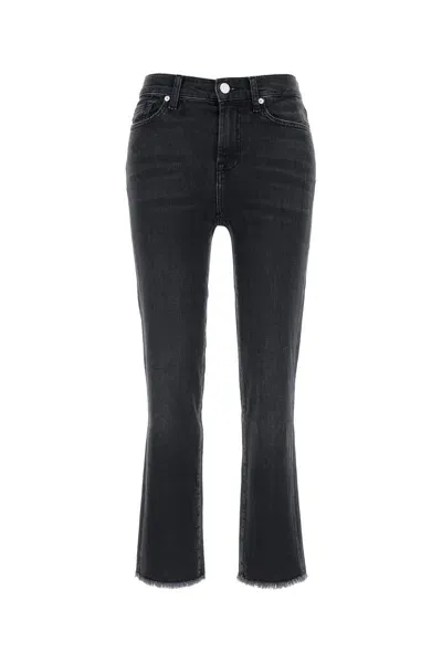 Seven For All Mankind The Straight Crop Slim Illusion Space With Fringed-32 Nd  Female In Black