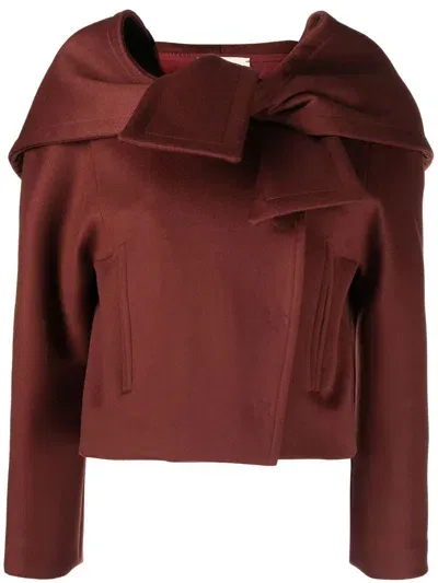 Shanshan Ruan Shawl-lapel Cropped Fitted Jacket In Brown