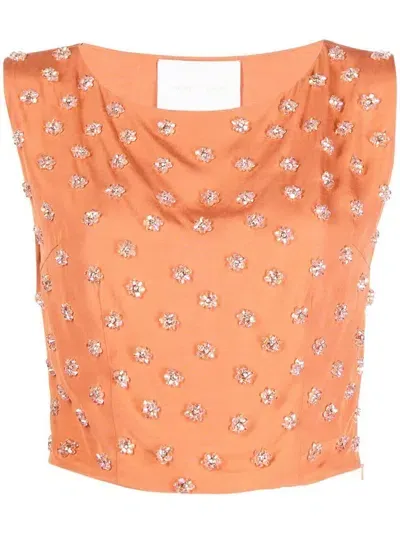 Shatha Essa Bead-embellished Cropped Top In Orange