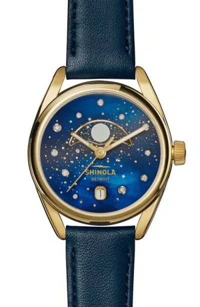 Shinola Derby Celestial Leather Strap Watch, 38mm In Blue