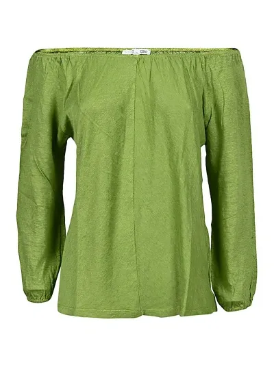 Shirt C-zero Linen Boat Neck Top In Green