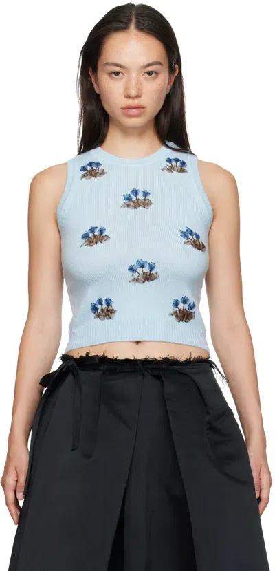 Shushu-tong Blue Embroidered Knit Tank Top