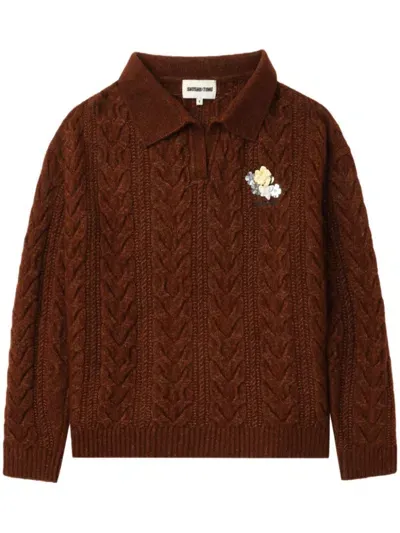 Shushu-tong Floral-appliqué Polo Jumper In Brown