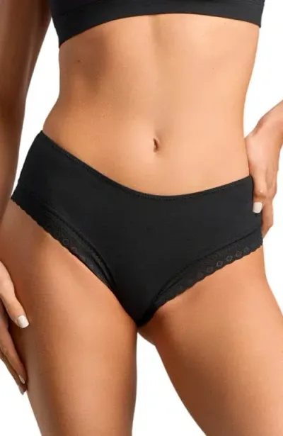 Siella Organic Cotton Cheeky Panty With Lace In Black