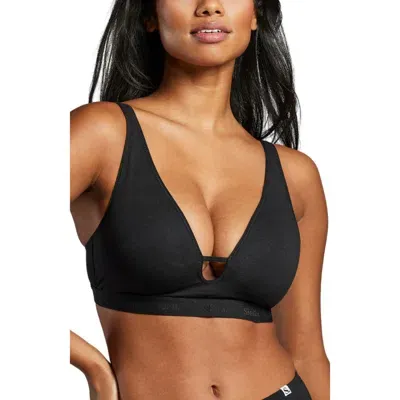 Siella Organic Cotton Plunge Foam Bra In Black