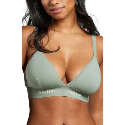 Siella Organic Cotton Triangle Padded Bra In Sage Green