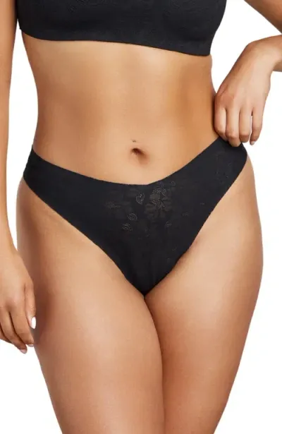 Siella Soft Lace Thong In Black