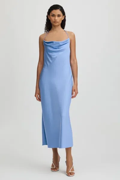 Significant Other Blue Satin Cowl Neck Midi Dress