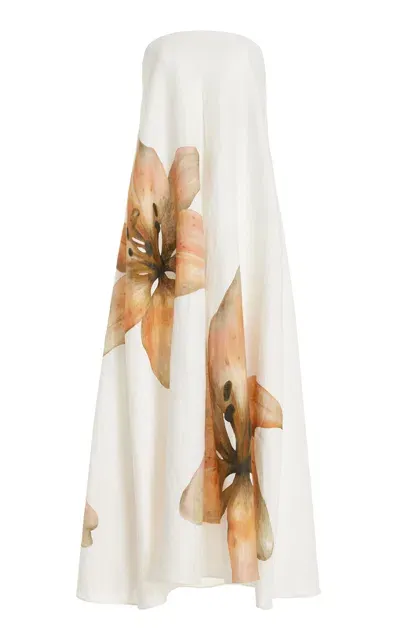 Significant Other Parisa Strapless Printed Linen Maxi Dress In White