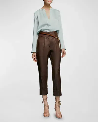 Silvia Tcherassi Moad Faux Leather Straight-leg Crop Pants In Brown