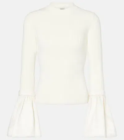 Simkhai Agata Taffeta-trimmed Ribbed-knit Top In White