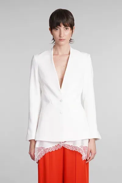 Simkhai Lace-hem Collarless Blazer In White