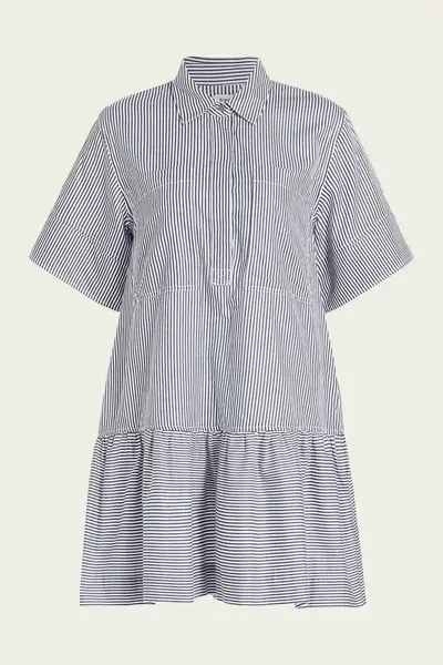 Simkhai Cris Short Sleeve Shirtdress In Midnight Stripe In Blue