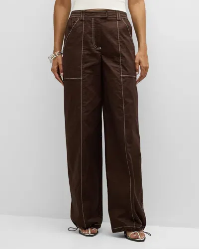 Simkhai Delfina Straight-leg Cinched Cargo Pants In Brown