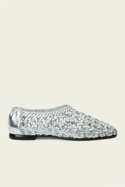 Simkhai Eden Woven Metallic Leather Flat In Silver In White