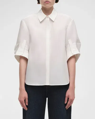 Simkhai Gemma 3/4-sleeve Poplin Button-front Shirt In White