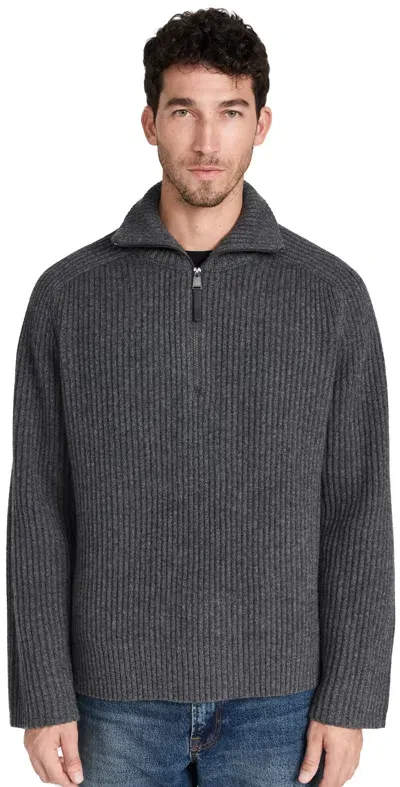 Simkhai Henry Raglan Half Zip Cashmere Sweater Charcoal Melange