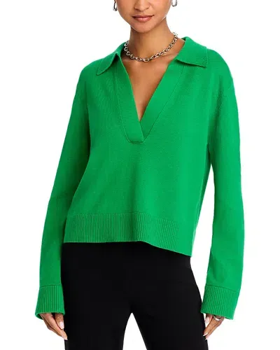 Simkhai Long Sleeve Cotton And Cashmere Polo Sweater In Forest