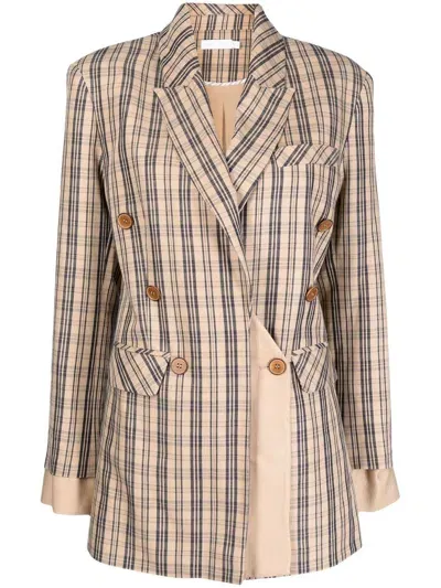 Simkhai Plaid-check Double-breasted Blazer In Brown