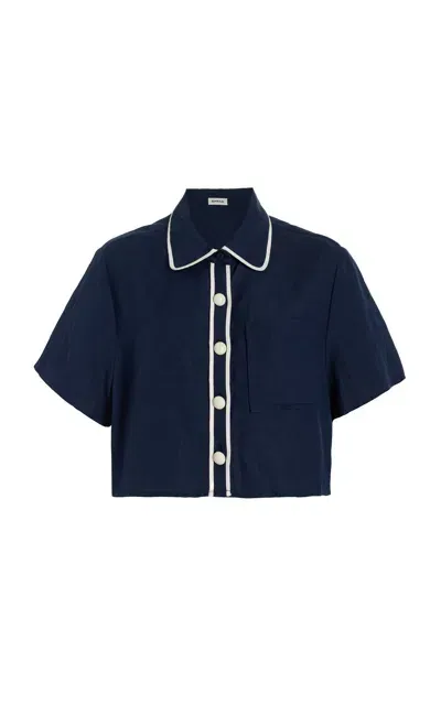 Simkhai Solange Cropped Linen-blend Shirt In Blue