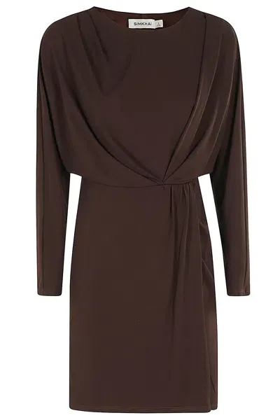 Simkhai Tasha Ls Draped Mini Dress In Brown