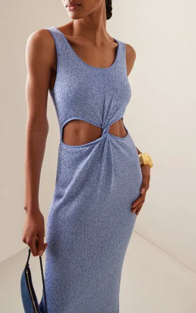 Simkhai Rayne Cutout Sequined-knit Midi Tank Dress In Blue