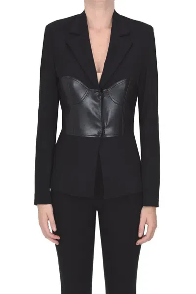 Simona Corsellini Eco-leather Insert Blazer In Black