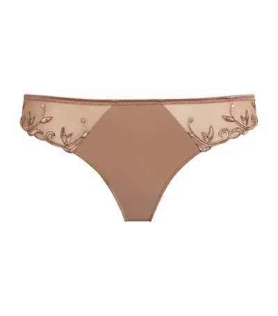 Simone Perele Lace-trim Andora Thong In Brown