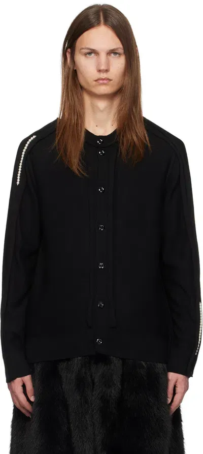 Simone Rocha Black Beaded Inverted Seam Cardigan In Black/pearl