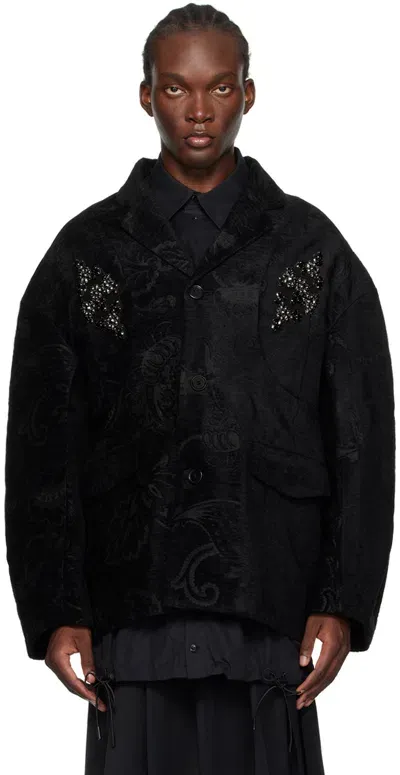 Simone Rocha Black Embellished Boxy Armour Jacket In Black/jet