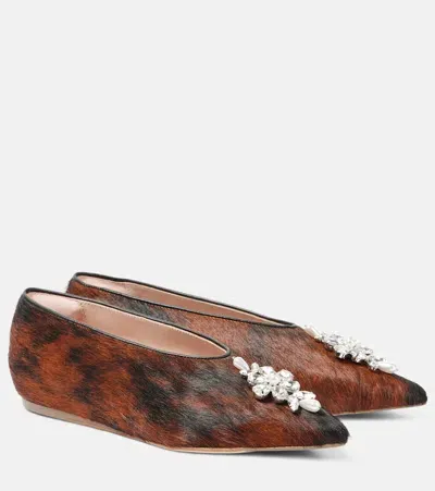 Simone Rocha Embellished Calf Hair Wedges In Brown