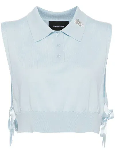 Simone Rocha Embellished Knit Polo Bib In Blue