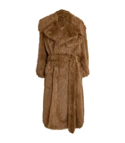 Simone Rocha Belted Faux Fur Coat In Brown