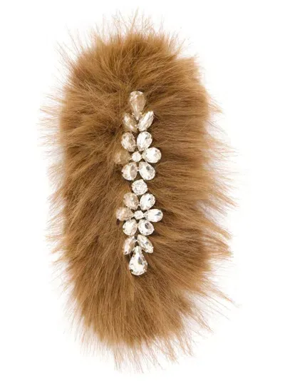 Simone Rocha Faux-fur Crystal Hair Clip In Brown