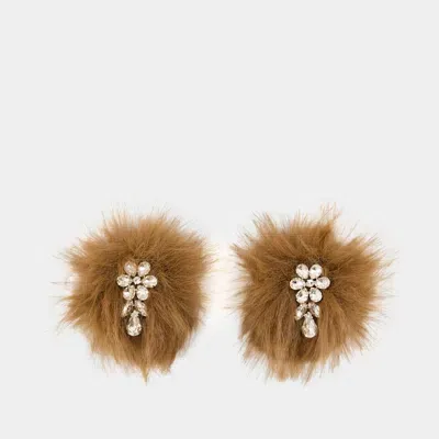 Simone Rocha Flower Pompom Earrings -  - Fake Fur - Brown