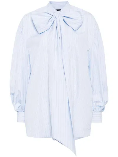 Simone Rocha Front Bow Puff Sleeve Shirt In Blue