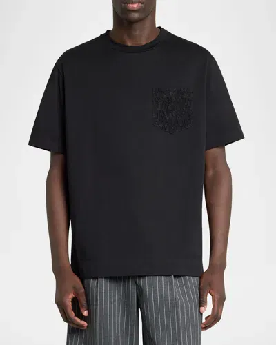 Simone Rocha Men's Lace-back Short-sleeve Boxy T-shirt In Black