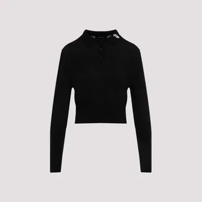 Simone Rocha Merino Silk Knit Polo Cardigan In Black