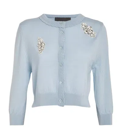 Simone Rocha Merino Wool Embellished Cardigan In Blue