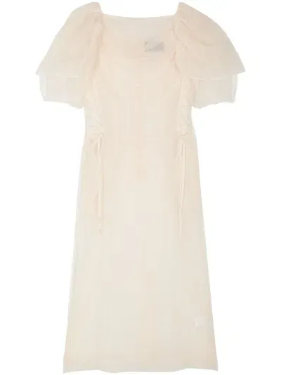 Simone Rocha Neutral Short-sleeve Sheer Dress In Neutrals