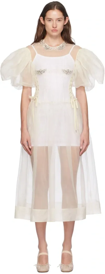 Simone Rocha Off-white Embellished Petal Sleeve Maxi Dress In Ivory/clear