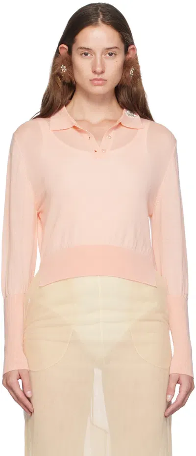 Simone Rocha Pink Embellished Polo In Pale Pink/clear