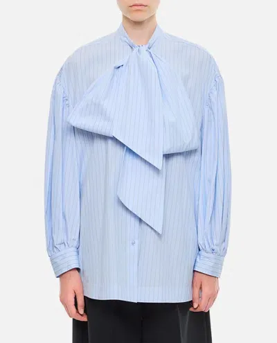 Simone Rocha Puff Sleeve Shirt W/ Front Neck Bow In Blue