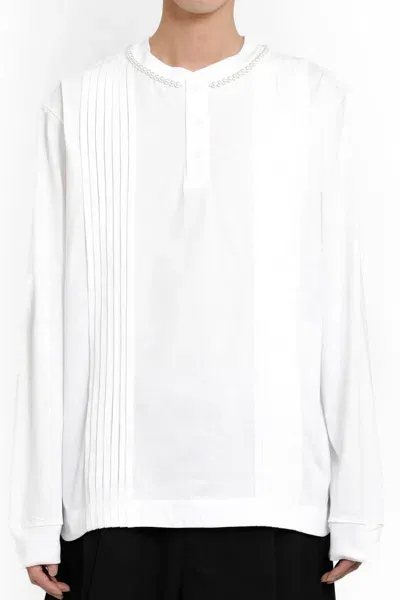 Simone Rocha Pleated Cotton Henley Top In White