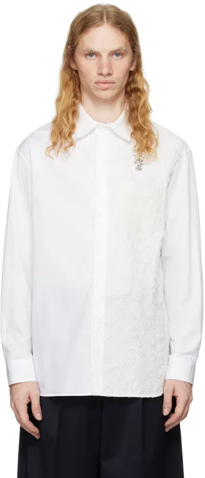 Simone Rocha White Lace Paneled Easy Shirt In White/ivory/clear